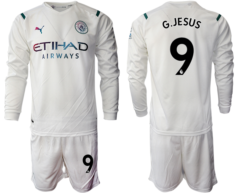 Men 2021-2022 Club Manchester city away white Long Sleeve #9 Soccer Jersey->manchester city jersey->Soccer Club Jersey